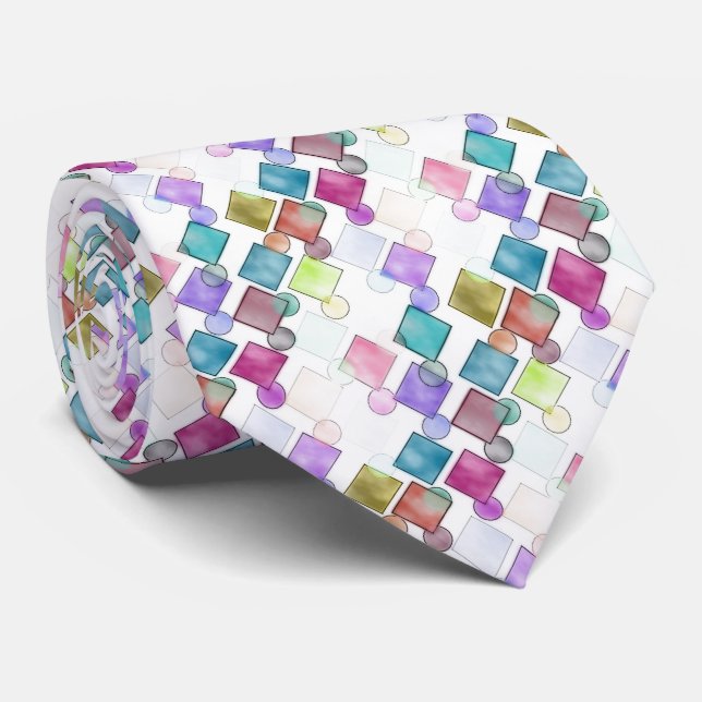 Gravata Padrão de quadrados abstratos sofisticados com bol (Rolled)