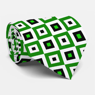 Gravata Padrão de Quadrados Xadrez Verde Preto e Branco