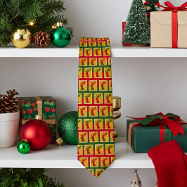 Gravata Padrão de Reindeer de Feriado Elegante em Vermelho