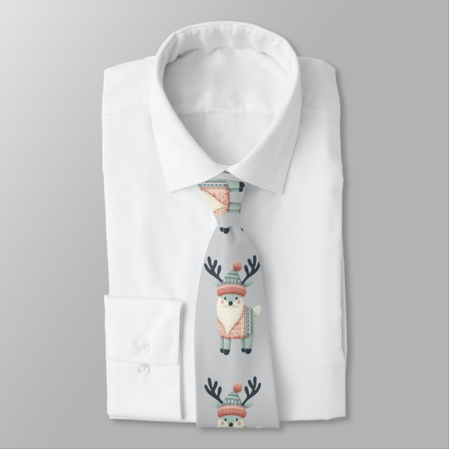 Gravata Padrão de Renas Nórdicas Engraçado e Elegante (Amarrado)