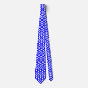 Gravata Padrão de Roda Estrela II - Azul em Branco