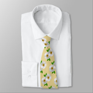 Gravata Padrão de Rosa de Cherokee branco no amarelo suave