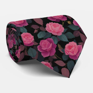 Gravata Padrão de Rosa Floral Rosa Escuro