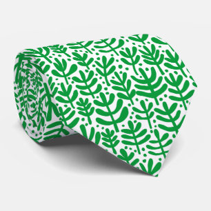 Gravata Padrão de Samambaia - Verde Grama em Branco