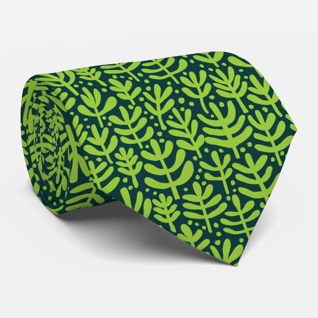 Gravata Padrão de Samambaia - Verde Martiano sobre Verde E (Rolled)