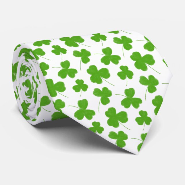 Gravata Padrão de Shamrock bonito branco (Rolled)