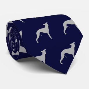 Gravata Padrão de Silhuetas de Cães Whippet Azul e Cinza