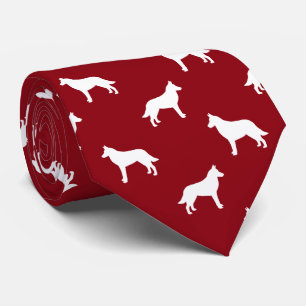 Gravata Padrão de Silhuetas de Cão Malinois Belga Vermelho