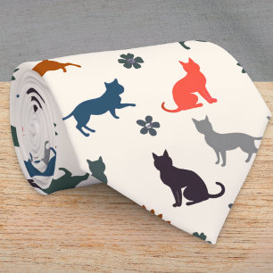Gravata Padrão de Silhuetas de Gatos Coloridos e Caprichos