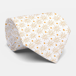 Gravata Padrão de Sol Laranja Desenhado à Mão em Branco