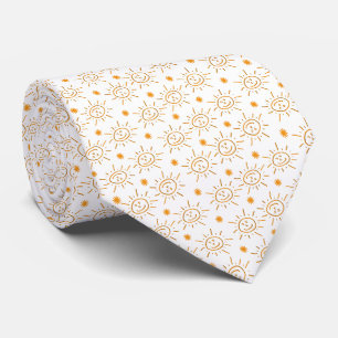 Gravata Padrão de Sol Laranja Desenhado à Mão em Branco