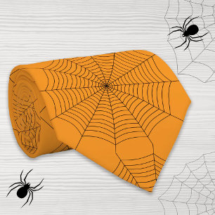 Gravata Padrão de teia de aranha laranja preta para Hallow
