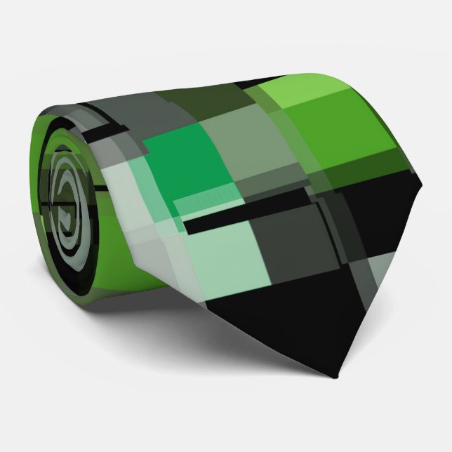 Gravata Padrão de tendências branco-preto verde (Rolled)