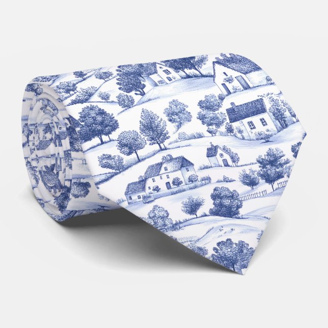 Gravata Padrão de Toile Francesa Azul Campo (Rolled)