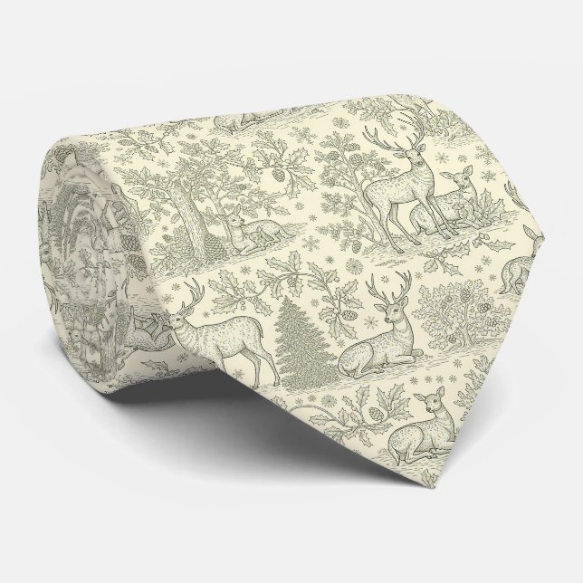 Gravata Padrão de Toile Verde País Francês com Cervo (Rolled)