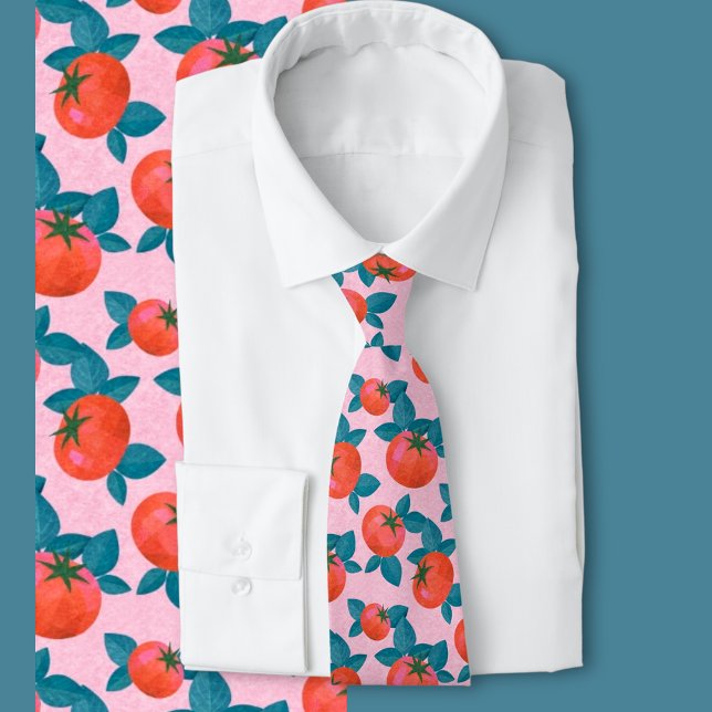 Gravata Padrão de Tomate Rosa Brilhante de Moda Botânica (Criador carregado)