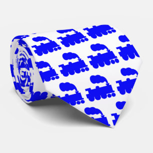 Gravata Padrão de trem a vapor - azul em branco