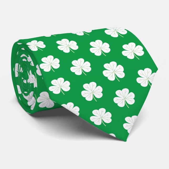Gravata Padrão de trevo irlandês de Shamrock branco verde (Rolled)