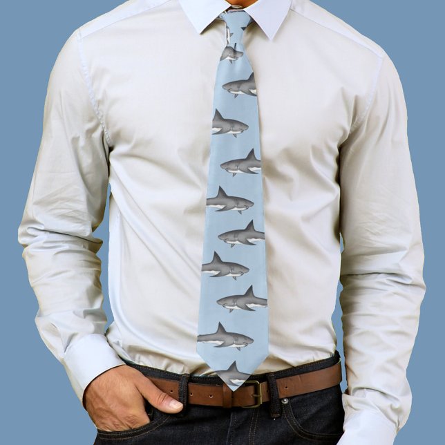 Gravata Padrão de Tubarões de Aquarela Azul (Men's Shark Pattern Tie)