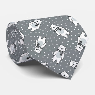 Gravata Padrão de urso polar fofo com neve