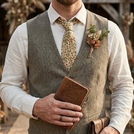 Gravata Padrão de Videira Floral Rústico Retro Verde Oliva