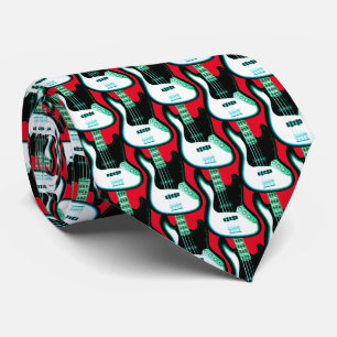 Gravata Padrão de Violão Elétrico em Preto e Branco