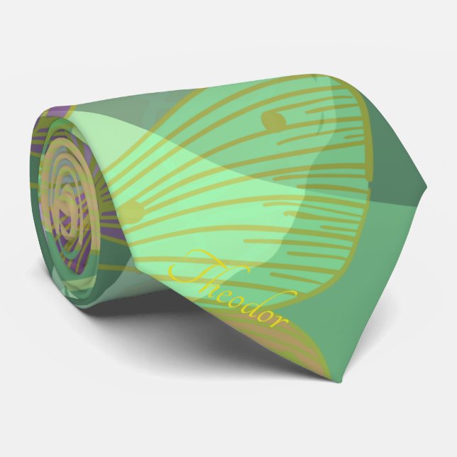 Gravata Padrão de Violeta de Pistachio com Borboleta Doura (Rolled)