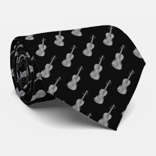 Gravata Padrão de Violino - Cinza de Cinza de Prata Preta 