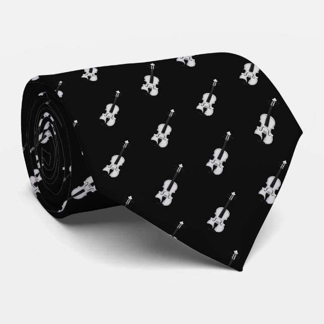 Gravata Padrão de Violino - Preto e Branco (Rolled)
