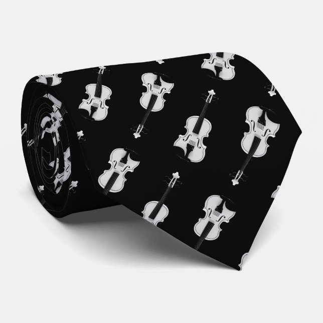 Gravata Padrão de Violino - Preto e Branco (Rolled)