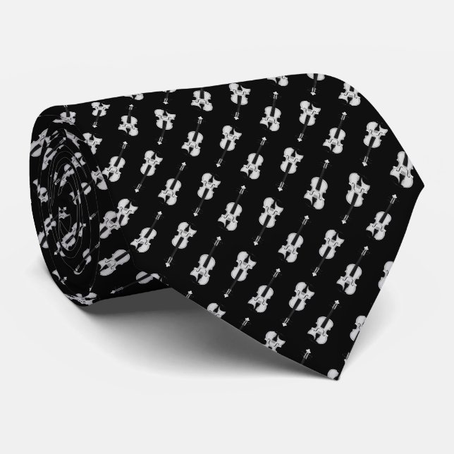 Gravata Padrão de Violino - Preto e Branco (Rolled)