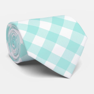 Gravata Padrão de Xadrez de Buffalo Branco Azul Pastel