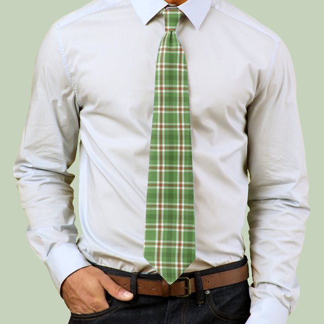 Gravata Padrão de Xadrez de Natal Vermelho Verde (Green and red plaid pattern neck tie. )