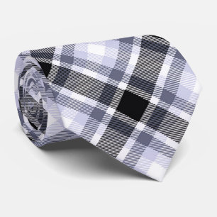 Gravata Padrão de Xadrez de Tartan Branco, Azul, Preto