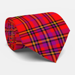 Gravata Padrão de Xadrez de Tartan Laranja Roxo-Escocês