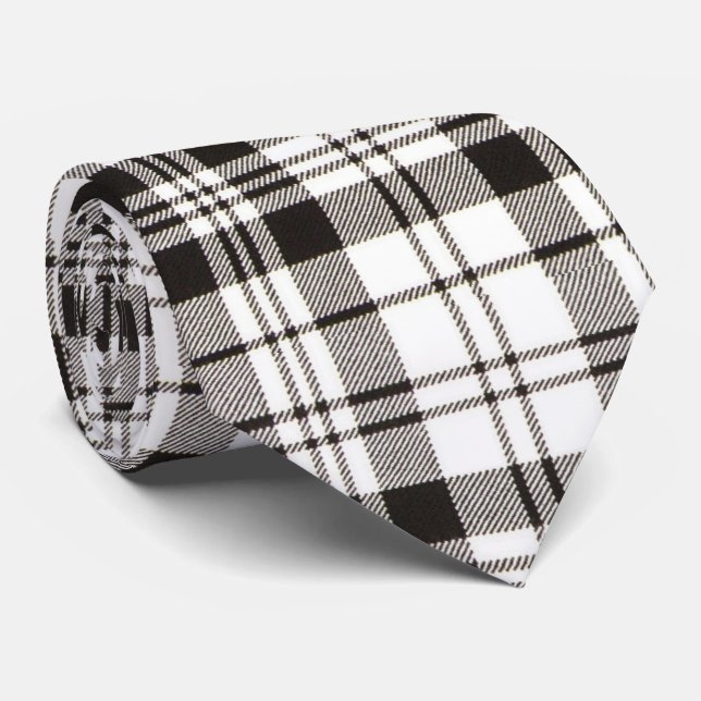 Gravata Padrão de Xadrez do Tartan Preto e Branco (Rolled)