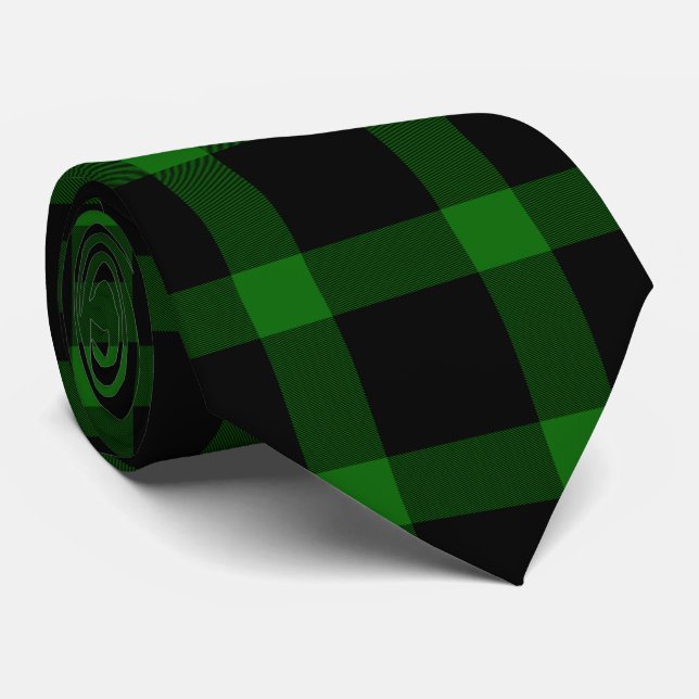 Gravata Padrão de Xadrez do Tartan Preto e Verde (Rolled)