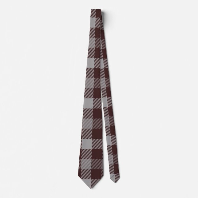 Gravata Padrão de Xadrez Maroon, Cinza e Taupe (Frente)