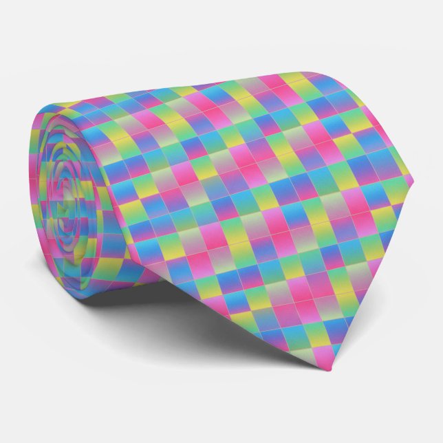 Gravata Padrão de Xadrez Neon (Rolled)