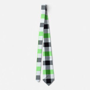 Gravata Padrão de Xadrez verde limão, Preto e Branco