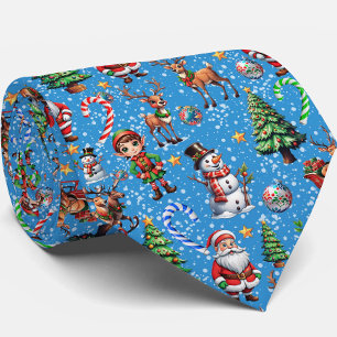 Gravata Padrão Decorativo de Natal com Fundo Azul