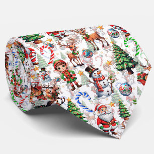 Gravata Padrão Decorativo de Natal com Fundo Branco