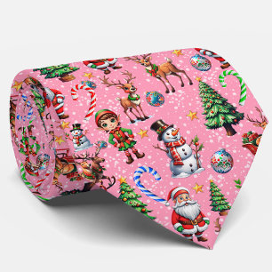 Gravata Padrão Decorativo de Natal com Fundo Rosa