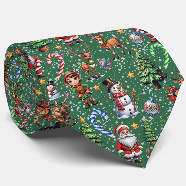 Gravata Padrão Decorativo de Natal com Fundo Verde (Criador carregado)