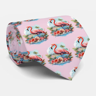 Gravata Padrão divertido de flamingo rosa em azulejos