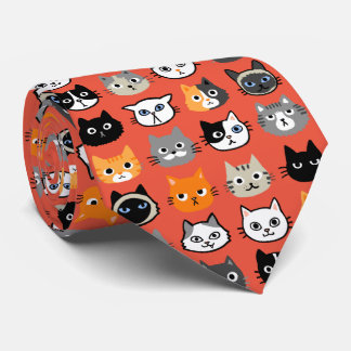 Gravata Padrão do Cat Faces | Vermelho do Legal Kitty Cat