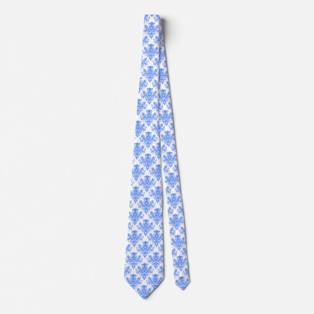 Gravata Padrão do Damask 02 - Azul-bebê em branco (Frente)