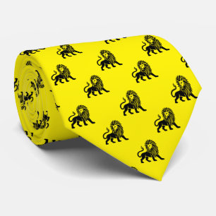 Gravata Padrão do leão - Preto no Amarelo Brilhante