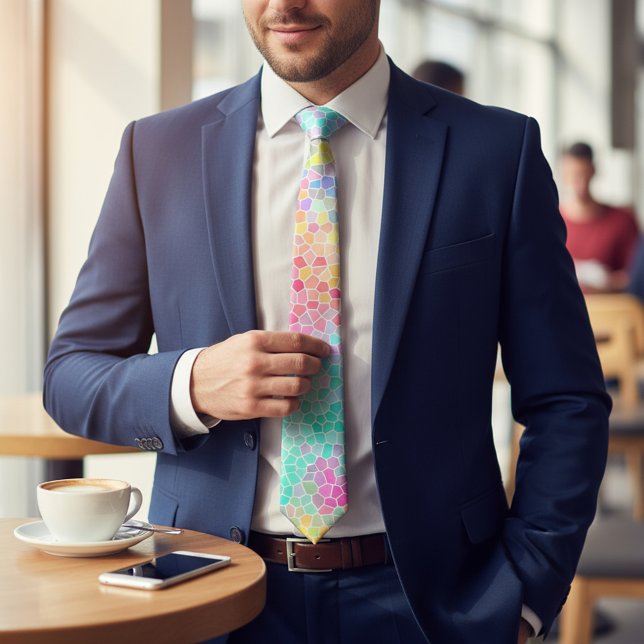 Gravata Padrão do mosaico amarelo-rosa verde (Criador carregado)