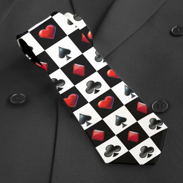 Gravata Padrão do Quadro de Verificação do Conjunto de Pla (Casino Playing Card Suit Checkerboard Pattern Neck Tie
)